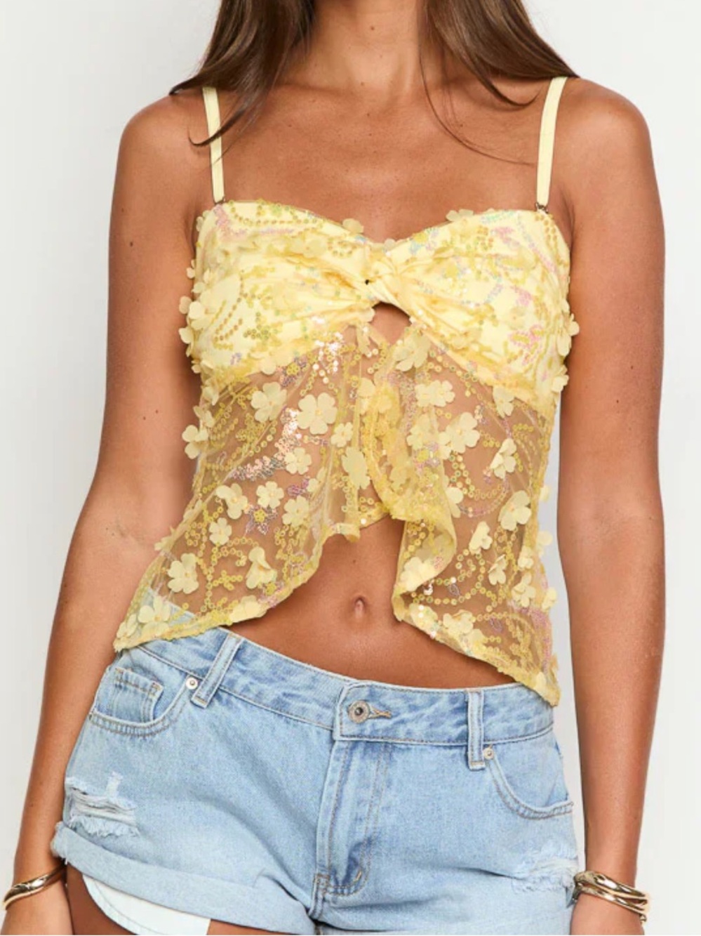Isabella Yellow Sequin Strapless Top - Beginning Boutique - Picture 3 of 7